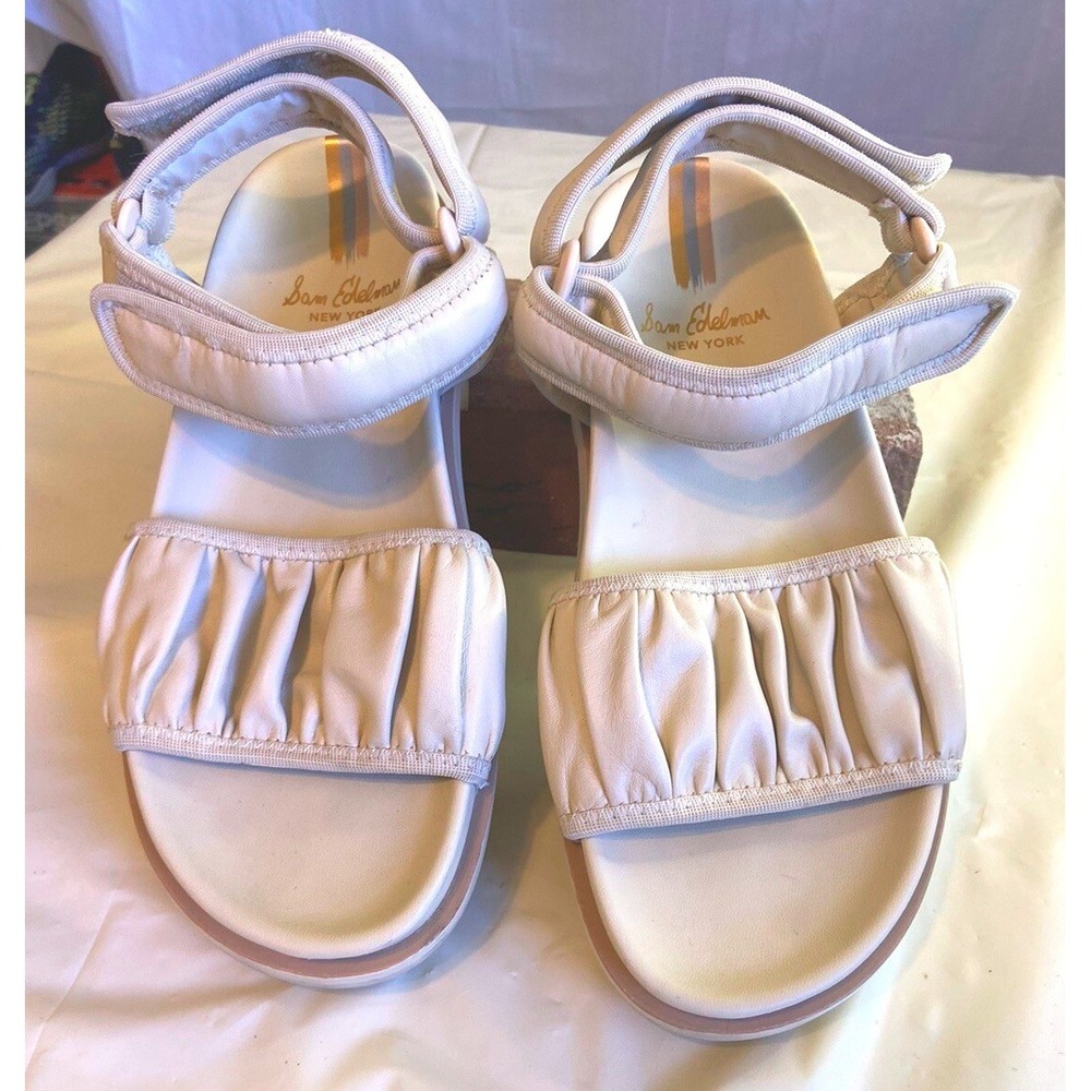 Sam Edelman Edythe Ivory Leather Ruched Sport Platform Lug Sole Sandals 8M
